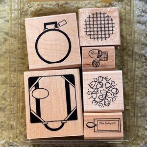 Wooden Rubber Stamp Set with Travel & Floral Motifs